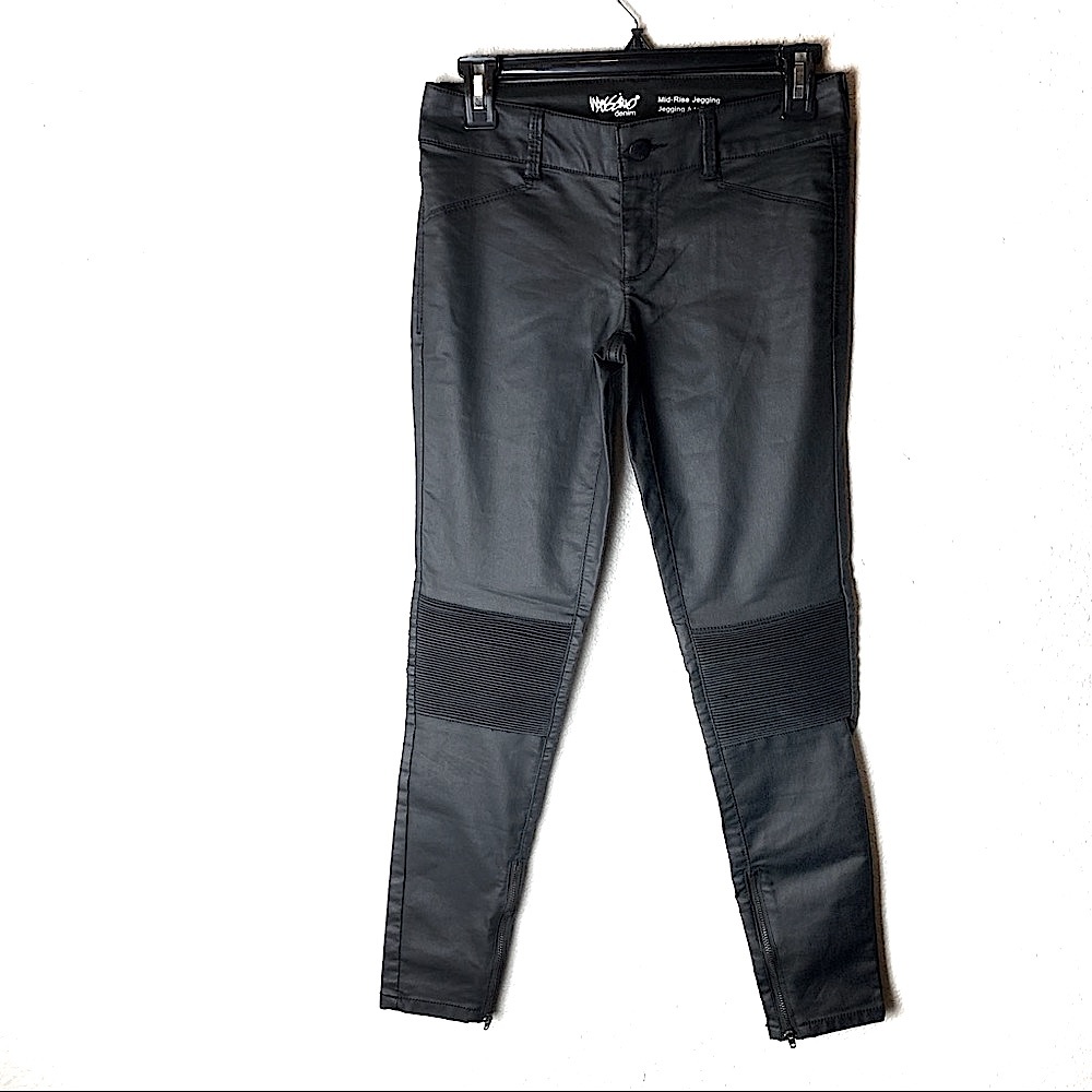 Mossimo Jeans midrise black Moto zip ankle skinny jeggings 00 faux leather